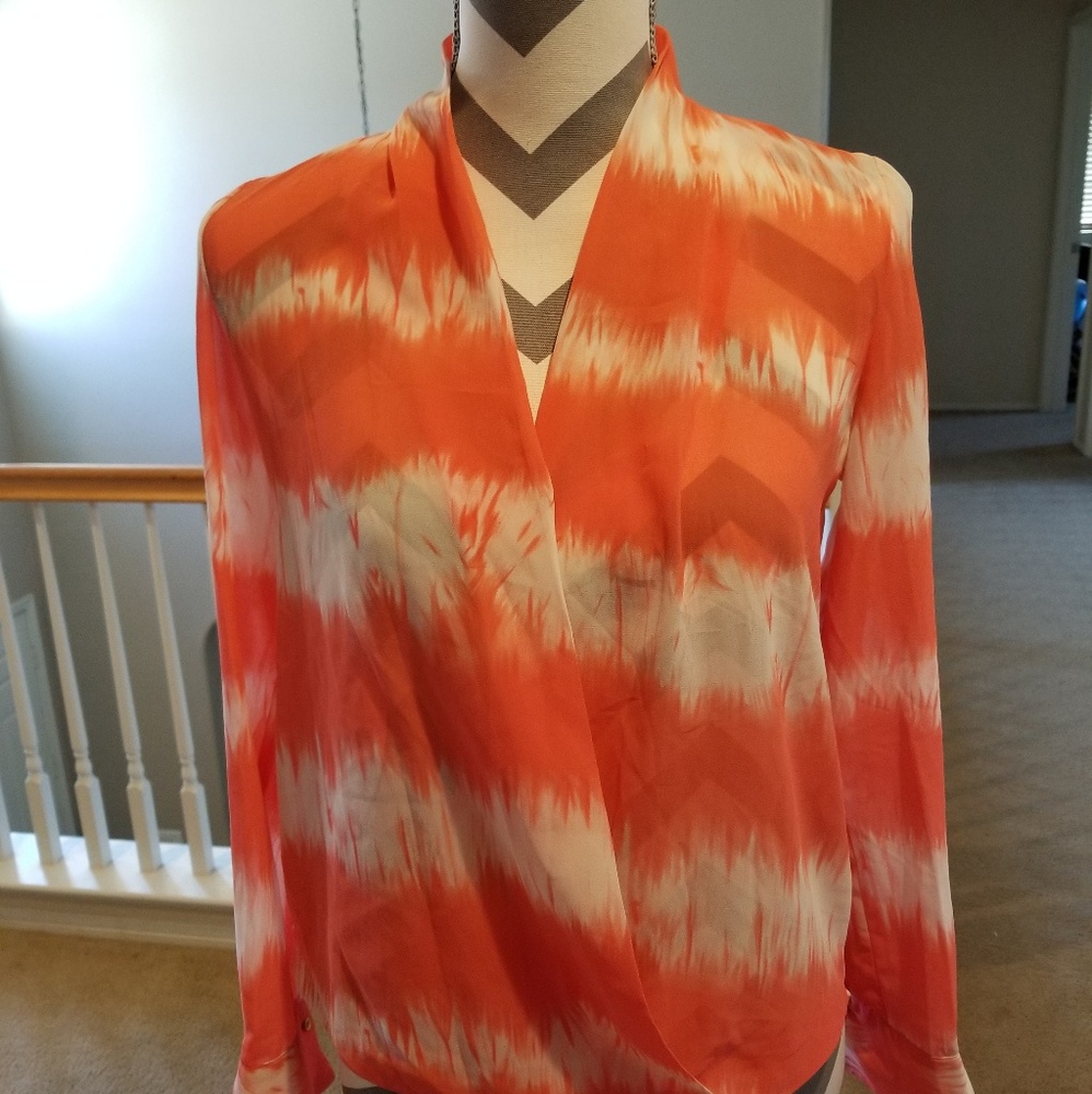 Coral White Long Sleeves Wrap Blouse
